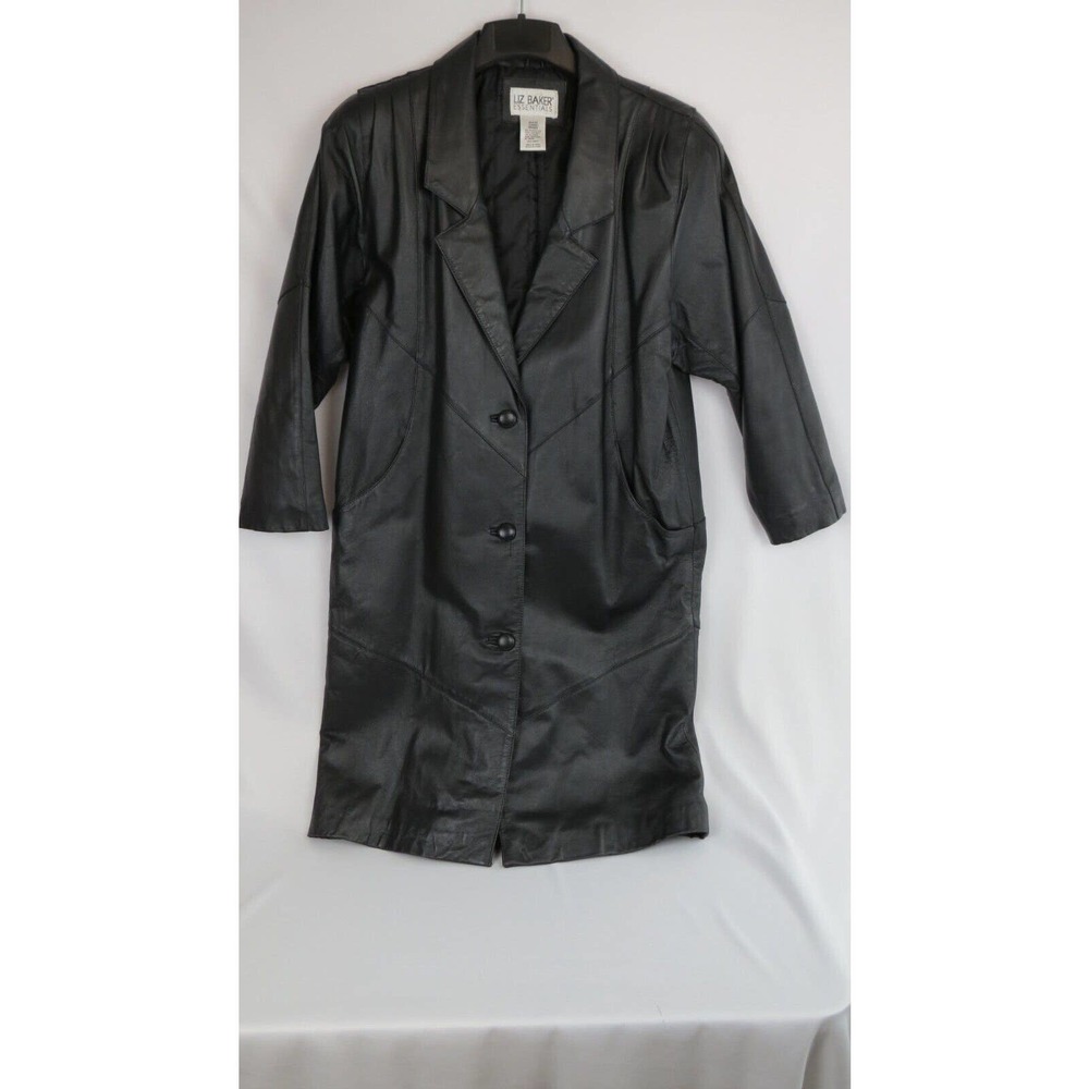 LIZ BAKER ESSENTIALS Full Length Leather Coat Size petite Large